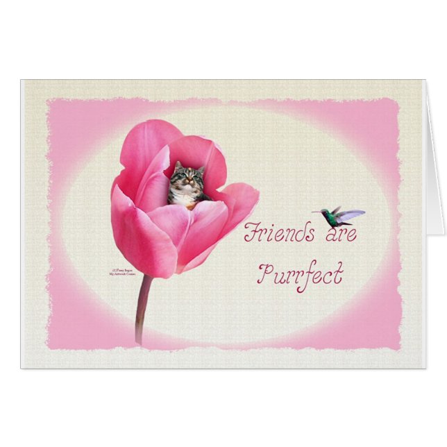 Cartão Gatinho na tulipa (Frente Horizontal)