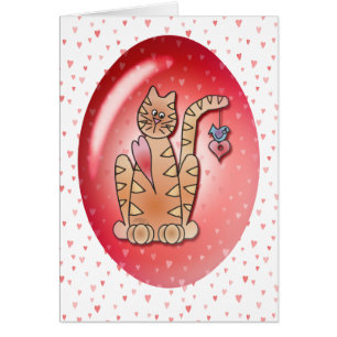 Cartão GATINHO, PÁSSARO & CORAÇÕES por SHARON SHARPE