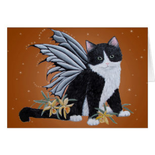 Cartão Gatinho preto e fada branca
