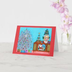 Cartão Gatinho Primeiro Cabeça de Árvore de Natal Vase Sa