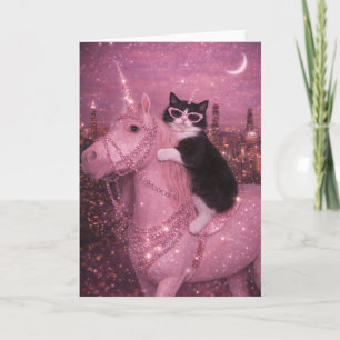 Cartão Gatinho Unicórnio Glamouroso Sob a Cidade Reluzent