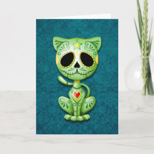 Cartão Gatinho verde do açúcar do zombi