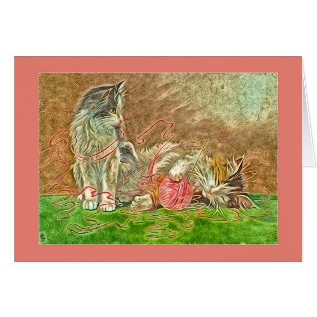 Cartão Gatinhos Bonitos Brincando Com Fios (Frente Horizontal)