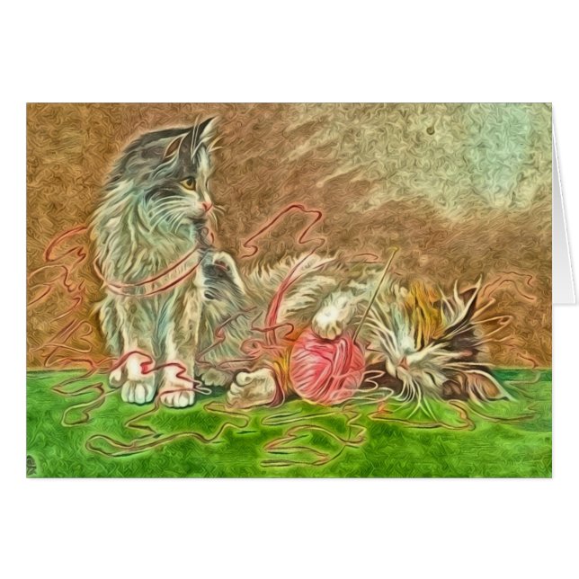 Cartão Gatinhos Bonitos Brincando Com Fios (Frente Horizontal)