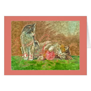 Cartão Gatinhos bonitos que jogam com fio