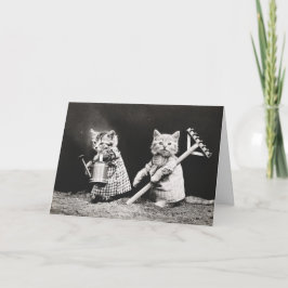 Cartão Gatinhos de jardinagem | Kitty com Rake