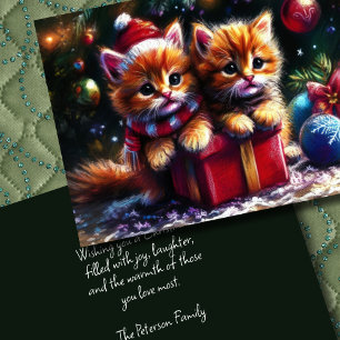 Cartão Gatinhos de Natal de Desenho de Pastel duro