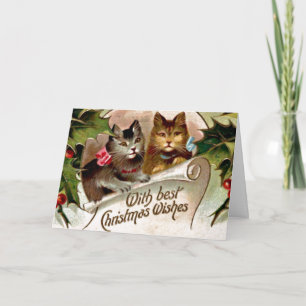 Cartão Gatinhos de Natal, ilustração vintage,