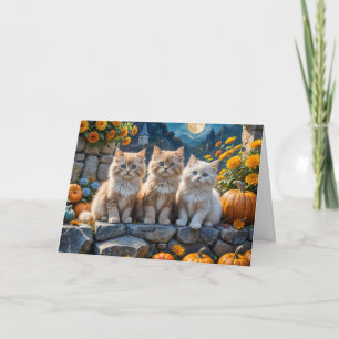 Cartão Gatinhos de outono de Flauffy Bombeiros e Flores