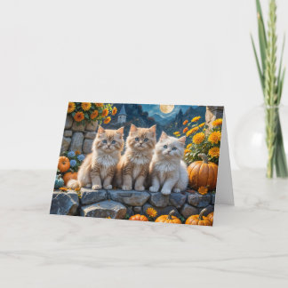 Cartão Gatinhos de outono de Flauffy Bombeiros e Flores