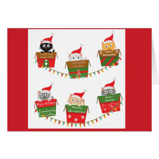 Cartão Gatinhos em Caixas de Natal Luzes da árvore