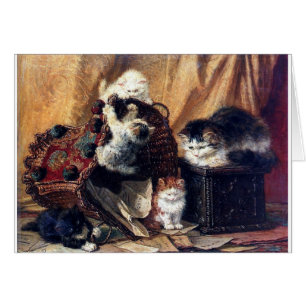 Cartão Gatinhos que jogam com pintura da antiguidade da