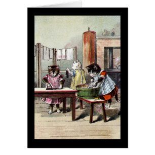 Cartão Gatinhos que lavam seus mitenes