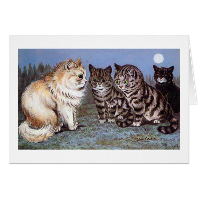 Cartão Gatinhos reunidos à Lua, Louis Wain (Frente Horizontal)