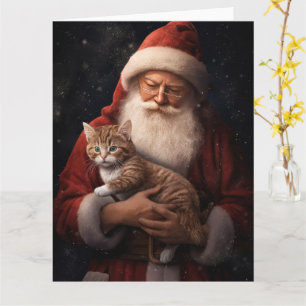 Cartão Gato Abissino com Natal Festivo do Pai Natal