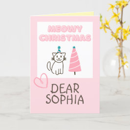 Cartão Gato Adorável em um Chapéu e Árvore Feliz Natal Pa