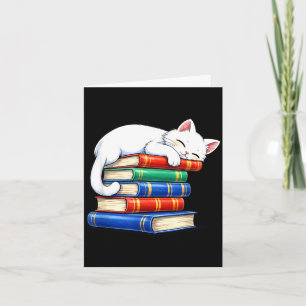 Cartão Gato adormecido fofo e aconchegante e livros adorá