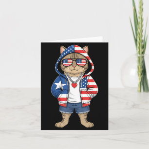 Cartão Gato Americano Bandeira EUA Vermelho Branco Azul P