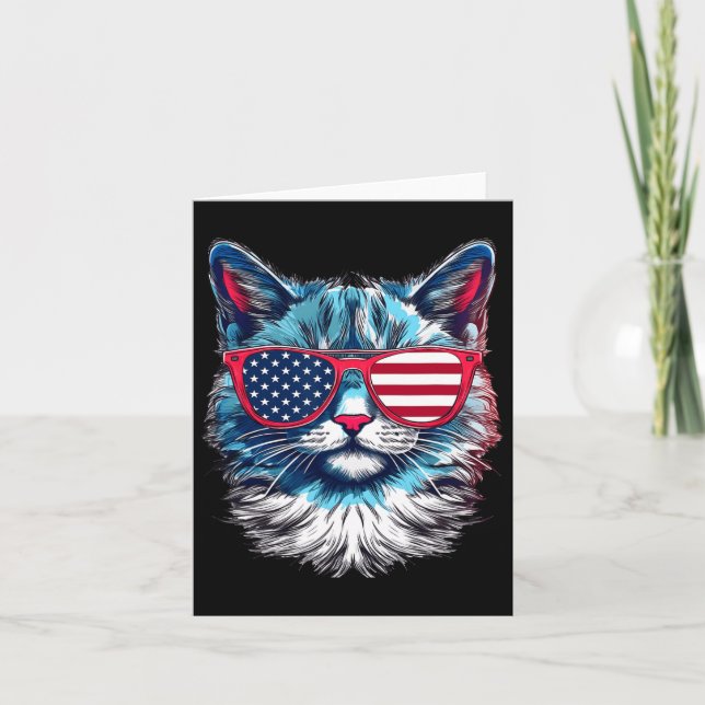 Cartão Gato Americano De Óculos De Sol Usa Bandeira 4 De  (Frente)