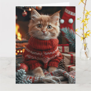 Cartão Gato Angorá Turco Com Presentes De Natal Lareira 