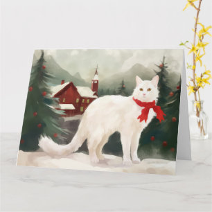 Cartão Gato Angorá Turco na Neve Natal