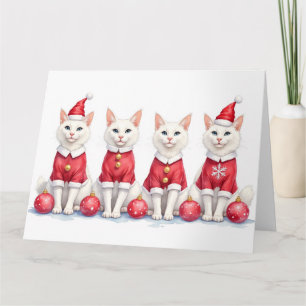 Cartão Gato Angorá Turco Vestido de Natal Chapéu do Papai