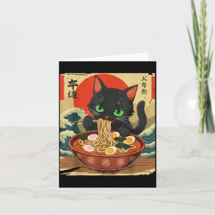 Cartão Gato Anime Comendo Ramen Arte Japonesa Gráfico Gat