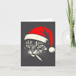 Cartão Gato Antigo Fumando Cigarro Natal Gato Papai Noel