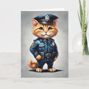 Cartão Gato Atigrado Laranja Fofo em Uniforme de Polícia
