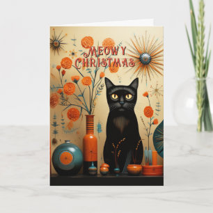 Cartão Gato Atômico Retro Sputnik Laranja Preto Turquesa