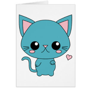 Cartão Gato azul bonito de Kawaii