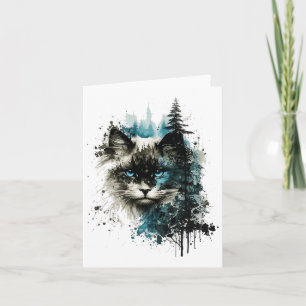 Cartão Gato Azul Olhos Gatos Motif Art Forest Animal Cat