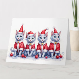 Cartão Gato Azul Russo Vestido de Natal Chapéu de Papai N
