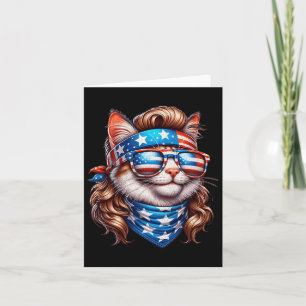 Cartão Gato Bandeira Americana Patriótico Engraçado Mulle