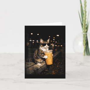 Cartão Gato bebendo café gelado meme de animal engraçado