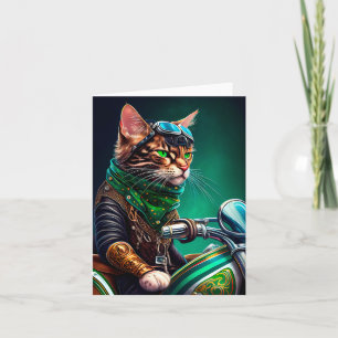 Cartão Gato Bengal dirigindo bicicleta no Dia de São Patr