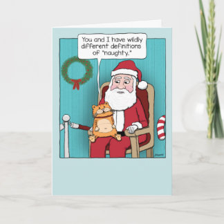 Cartão Gato Bestiço e Engraçado no Papai noel Lap
