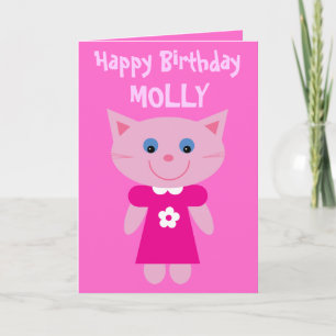 Cartão Gato Bonito Em Vestido, Rosa Personalizável, Anive