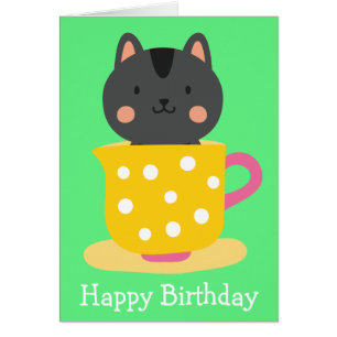 Cartão Gato bonito na caricatura do teacup na menta