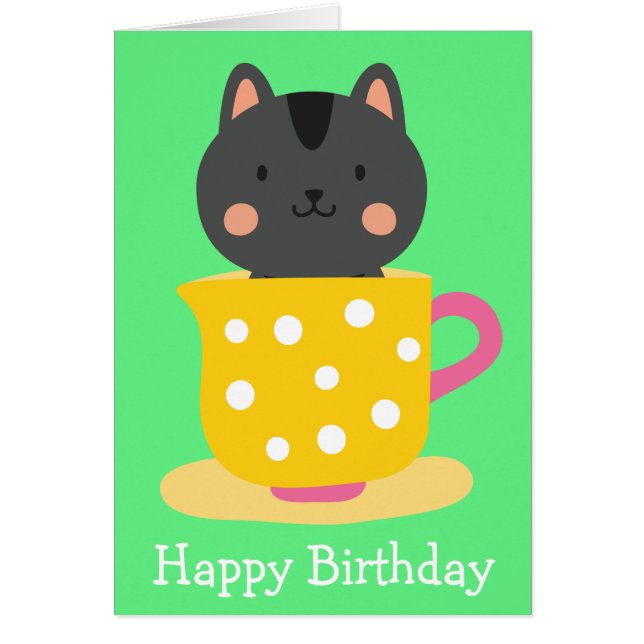 Cartão Gato bonito na caricatura do teacup na menta (Frente)
