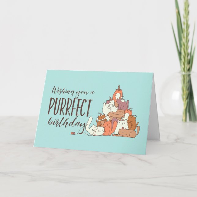 Cartão Gato Bonito Passa Puro Aniversário Engraçado Anive (Frente)