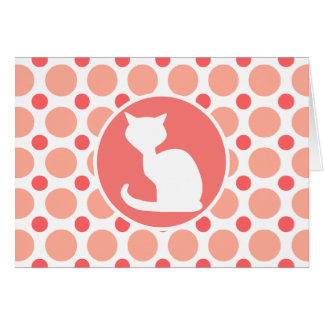 Cartão Gato branco; Bolinhas cor-de-rosa & corais