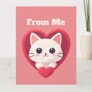 Cartão Gato Branco Fofo com Coração Desenho de Kawaii Kit