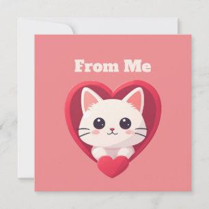 Cartão Gato Branco Fofo com Coração Desenho de Kawaii Kit