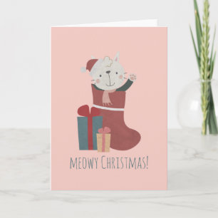 Cartão Gato Branco Fofo de Meias de Natal