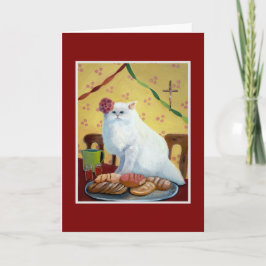Cartão Gato Branco Inspirado pelo Pessoal Mexicano