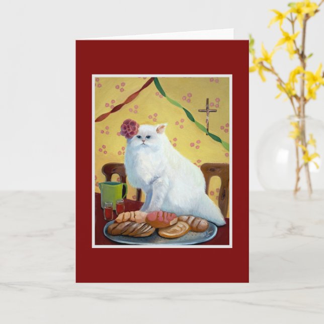 Cartão Gato Branco Inspirado pelo Pessoal Mexicano (Flor Amarela)