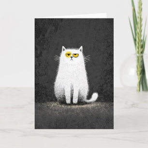 Cartão Gato Branco Mal-humorado – Divertida Arte Minimali