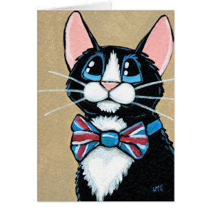 Cartão Gato BRITÂNICO patriótico do smoking que veste a