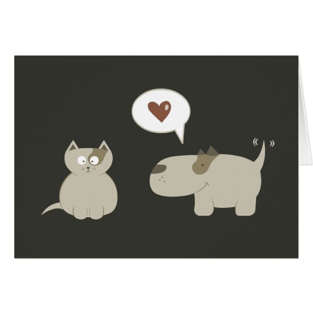 Cartão Gato Cachorro Engraçado Amor À Primeira Vista (Frente horizontal)